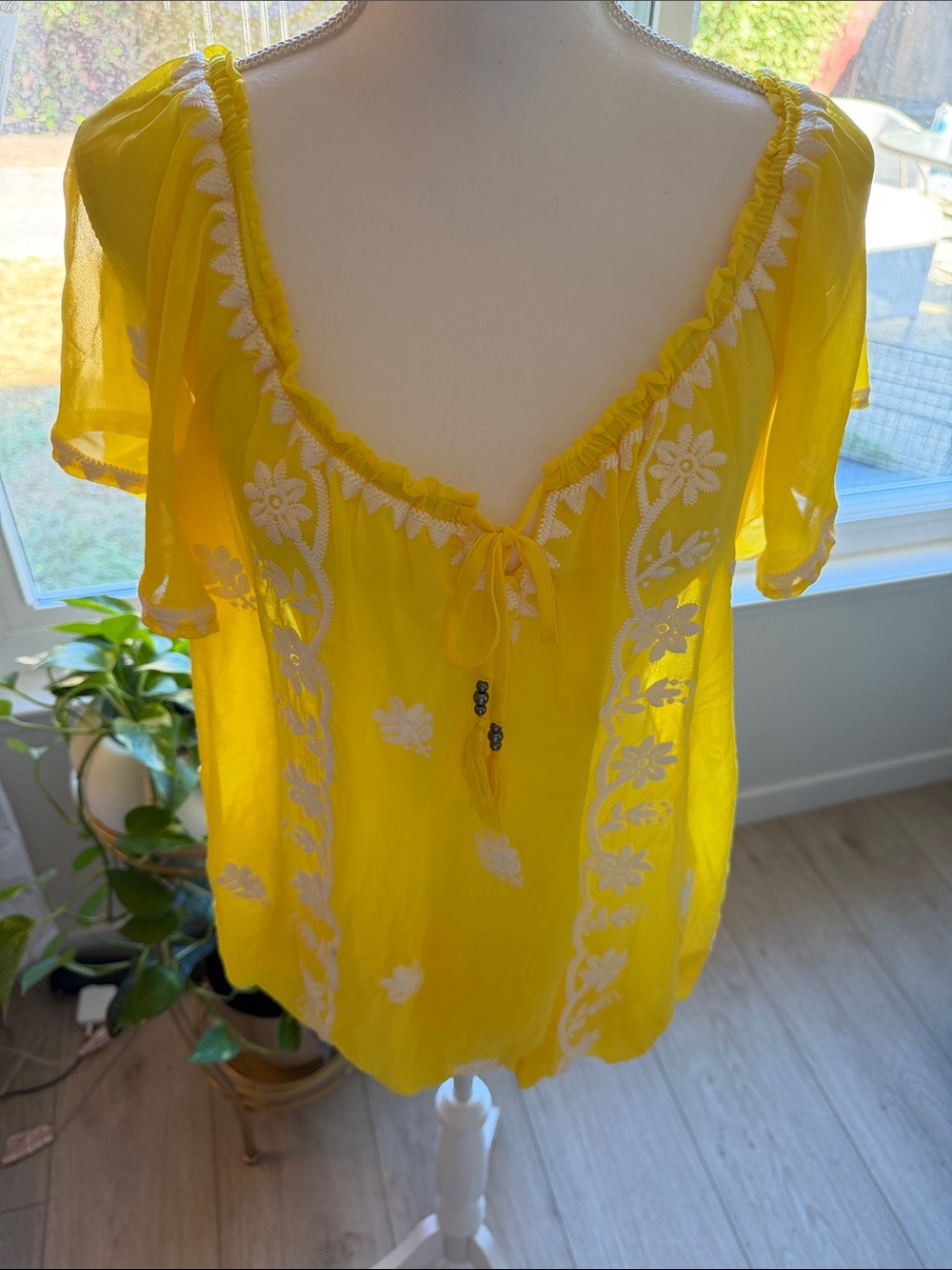 torrid Yellow Embroidered Peasant Tunic